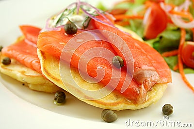 Smoked Trout On Fritters Stock Photo