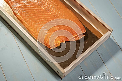 Smoked wild sockeye salmon inside box Stock Photo