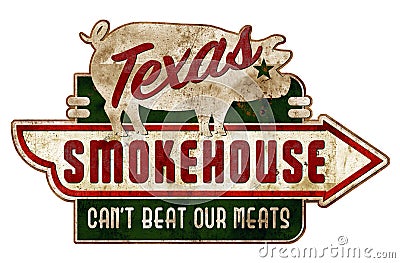 Smokehouse Sign Texas Vintage Grunge Ribs Real Stock Photo