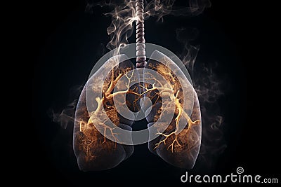 Smoker's smoky lungs isolated on dark background, 3D medical concept Stock Photo