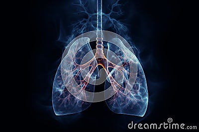 Smoker's smoky lungs isolated on dark background, 3D medical concept Stock Photo