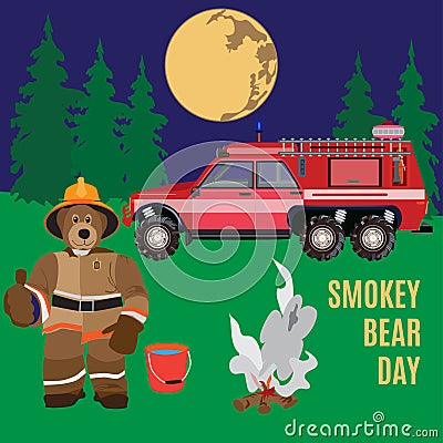 Smokey Bear Day vector flat poster Vector Illustration