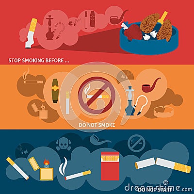 Smoking Banner Set Vector Illustration