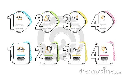 Smoking, Creativity and Chemistry lab icons set. Idea sign. Cigarette, Inspiration, Medical laboratory. Vector Vector Illustration