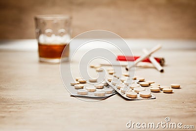 Smoking and drinking leads to medicine Stock Photo