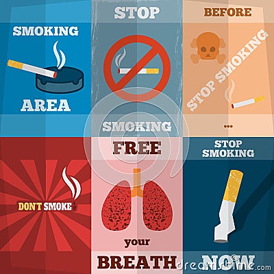 Smoking Mini Poster Set Vector Illustration