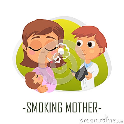 Smoking mother medical concept. Vector illustration. Cartoon Illustration