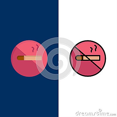 Smoking, No Smoking, Cigarette, Health Icons. Flat and Line Filled Icon Set Vector Blue Background Vector Illustration