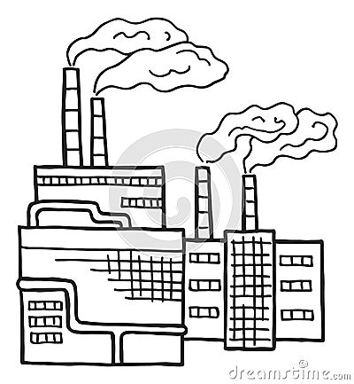 Smoking power plant. Industry building. Factory sketch Vector Illustration