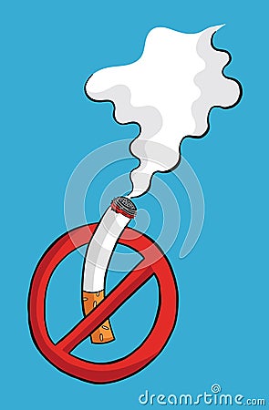 Smoking prohibition symbol and burning cigarette and smoke vector illustration Vector Illustration