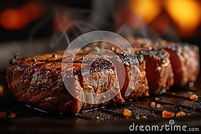 Smoky BBQ, veal steak, grilled meat, barbecue delight, sizzling flavor Stock Photo