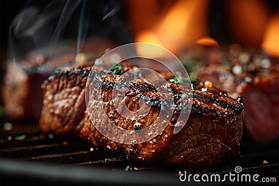 Smoky BBQ, veal steak, grilled meat, barbecue delight, sizzling flavor Stock Photo