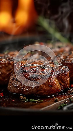 Smoky BBQ, veal steak, grilled meat, barbecue delight, sizzling flavor Stock Photo