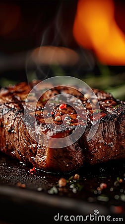 Smoky BBQ, veal steak, grilled meat, barbecue delight, sizzling flavor Stock Photo