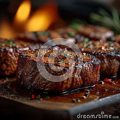 Smoky BBQ, veal steak, grilled meat, barbecue delight, sizzling flavor Stock Photo