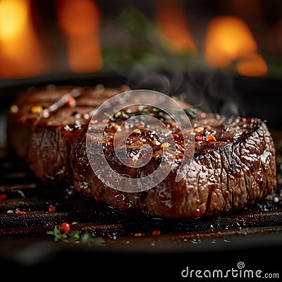 Smoky BBQ, veal steak, grilled meat, barbecue delight, sizzling flavor Stock Photo