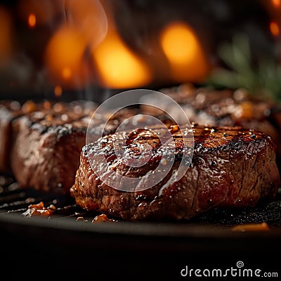 Smoky BBQ, veal steak, grilled meat, barbecue delight, sizzling flavor Stock Photo