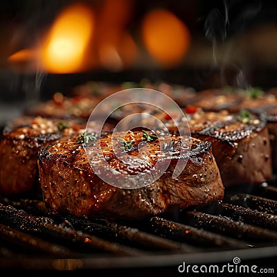 Smoky BBQ, veal steak, grilled meat, barbecue delight, sizzling flavor Stock Photo