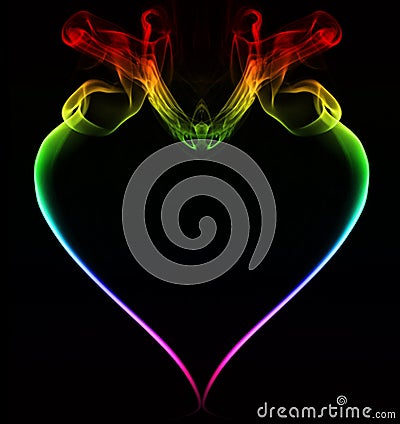 Smoky rainbow heart on black Stock Photo