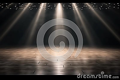 Smoky stage, empty dance floor perfect for displaying products. Generative Ai Stock Photo