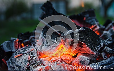 Smoldering ashes. Burning coal. BBQ barbecue. Stock Photo