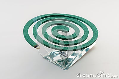 Mosquito Coil repellent spiral. Smoldering mosquito repellent stick burning spiral Stock Photo