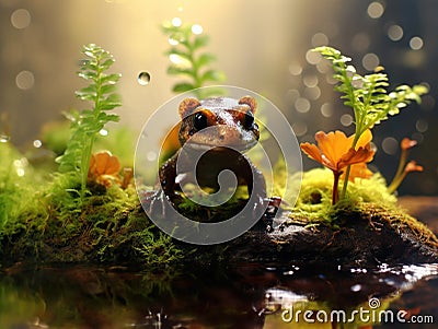 Ai Generated illustration Wildlife Concept of Smoot newt on plant Cartoon Illustration
