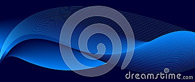 Smooth flow of wavy shape with gradient vector abstract background, dark blue design curve line energy motion, relaxing music Vector Illustration