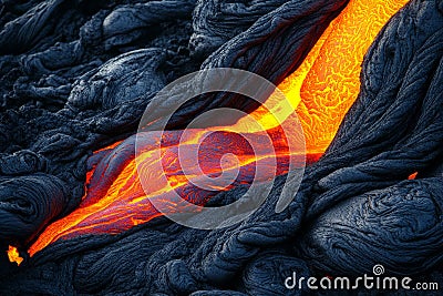Smooth flowing lava texture, vivid orange and red glowing streams, dynamic and intense, with a hint Stock Photo