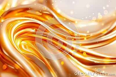 The smooth golden waves create a captivating flow, enhanced by soft light reflections that add a luxurious touch perfect Stock Photo