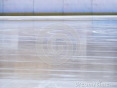 Smooth ice on the ice rink after it was resurfaced Stock Photo