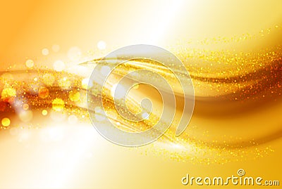 Smooth light gold waves lines and Lens Flares vector abstract background. Vector Illustration