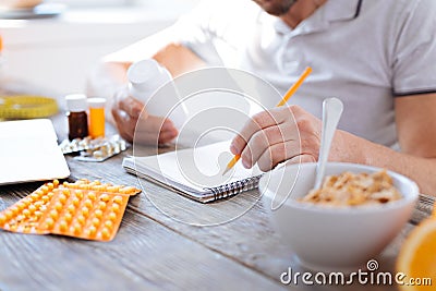 Smooth male hands noting graphic Stock Photo