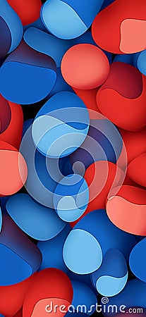 Smooth, overlapping ovals in vibrant shades of red and blue create a visually stimulating abstract composition, with a Stock Photo
