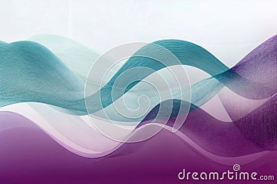 Smooth overlapping waves in soft green and purple tones creating a calming abstract background Stock Photo