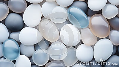 Smooth shiny pebbles on the beach, natural background. Beautiful, polished rounded rocks, abstract texture. Generative AI Stock Photo