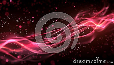 Smooth smoke particle wave, big data techno background with glowing dots Stock Photo