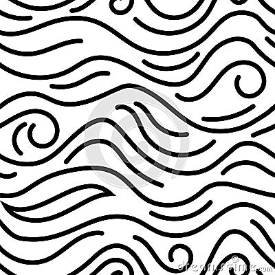 Smooth wavy black line pattern. Seamless texture Vector Illustration