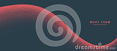 Smooth Wavy Form Vector Grainy Curved Border Red Dot Work Abstract Background Vector Illustration