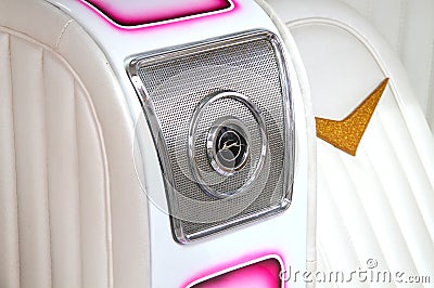 Smooth white interior of customized car Editorial Stock Photo