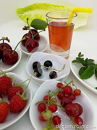 Smoothie, berries and cherries Stock Photo