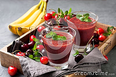 Smoothie with cherry and banana Stock Photo