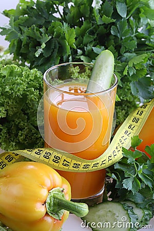 Smoothie of cucumber and bell pepper and measuring tape Stock Photo