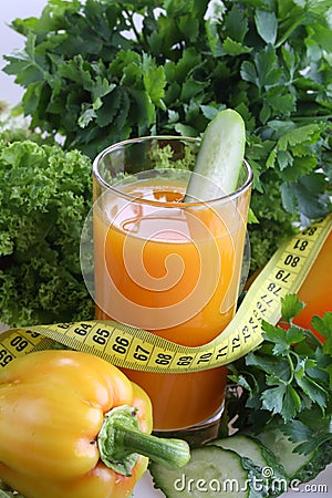 Smoothie of cucumber and bell pepper and measuring tape Stock Photo