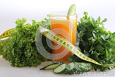 Smoothie of cucumber and bell pepper and measuring tape Stock Photo