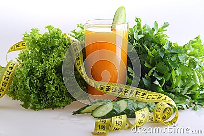 Smoothie of cucumber and bell pepper and measuring tape Stock Photo