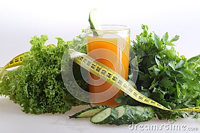Smoothie of cucumber and bell pepper and measuring tape Stock Photo