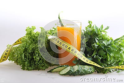 Smoothie of cucumber and bell pepper and measuring tape Stock Photo