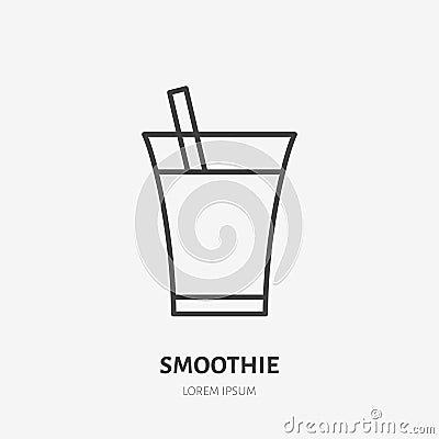 Smoothie flat line logo, fresh drink, juice in glass vector icon. Beverage illustration. Sign for healthy food store Vector Illustration