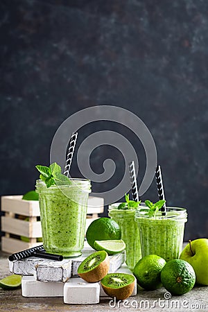 Smoothie with fresh green apple, kiwi and lime. Summer vitamin refreshing beverag Stock Photo